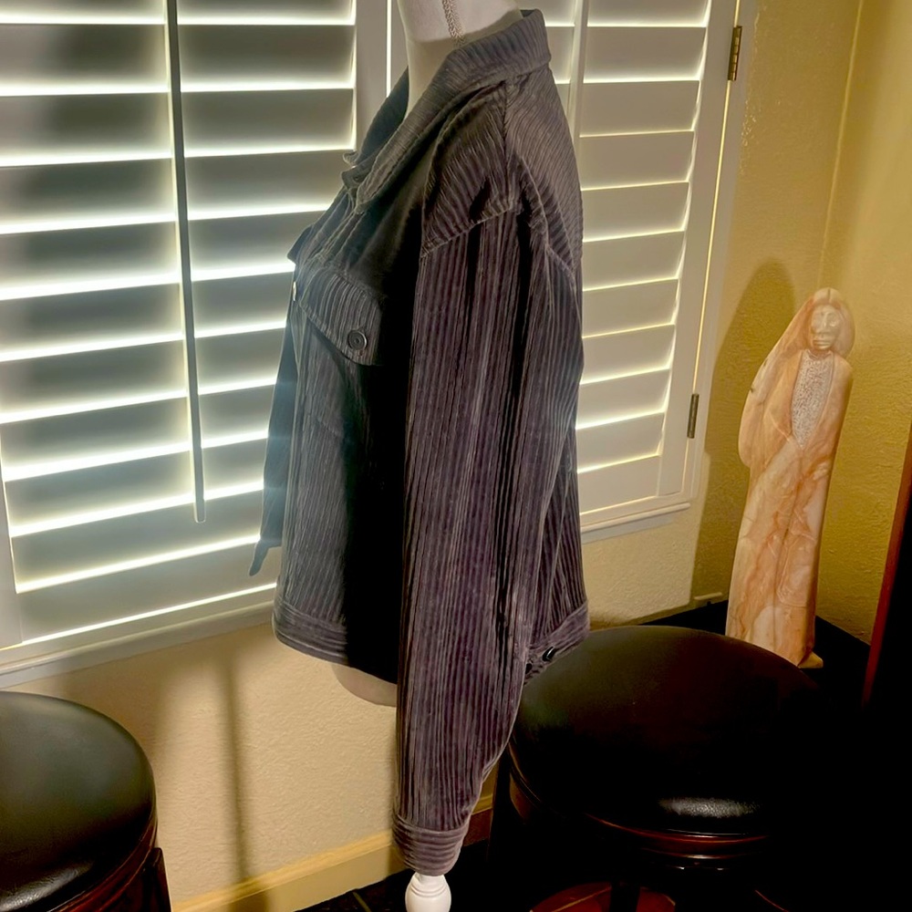 🩶🧥Carol Little Sport Gray Ribbed Stretch Cotton/Poly Button Front Jacket Sz M - Picture 4 of 7